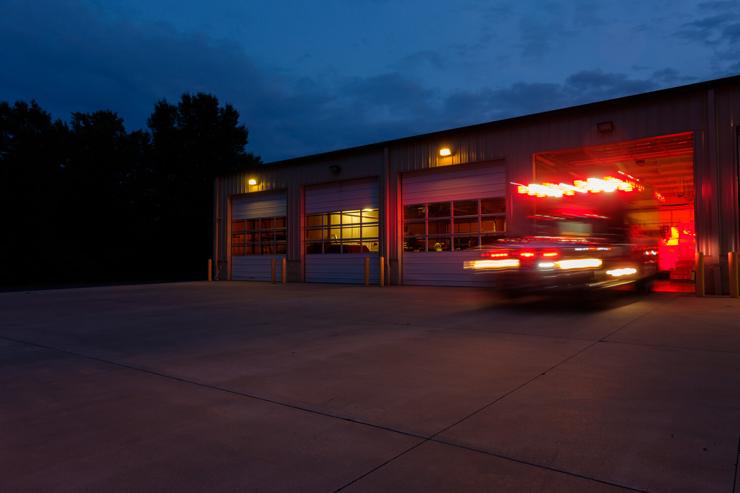 Ambulance - Public Safety Building at dusk