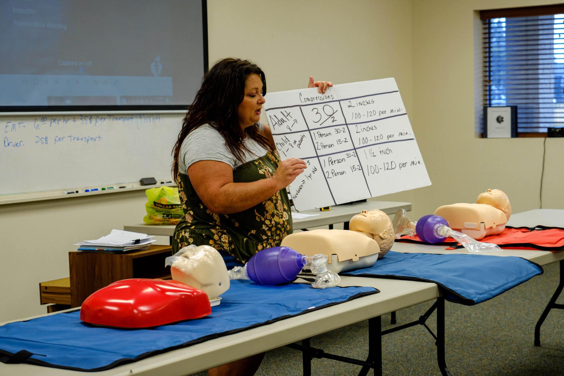 Woman Teaching Class with Mannequin