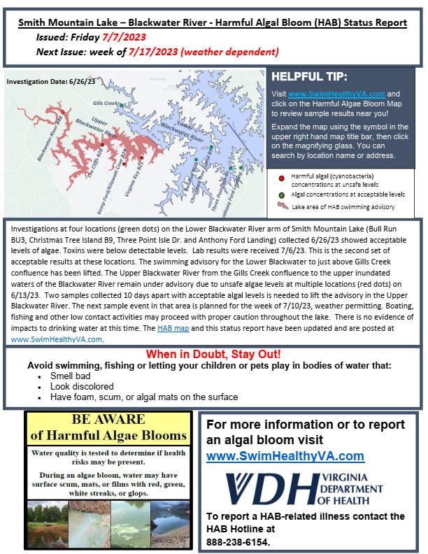 Smith Mountain Lake algae update