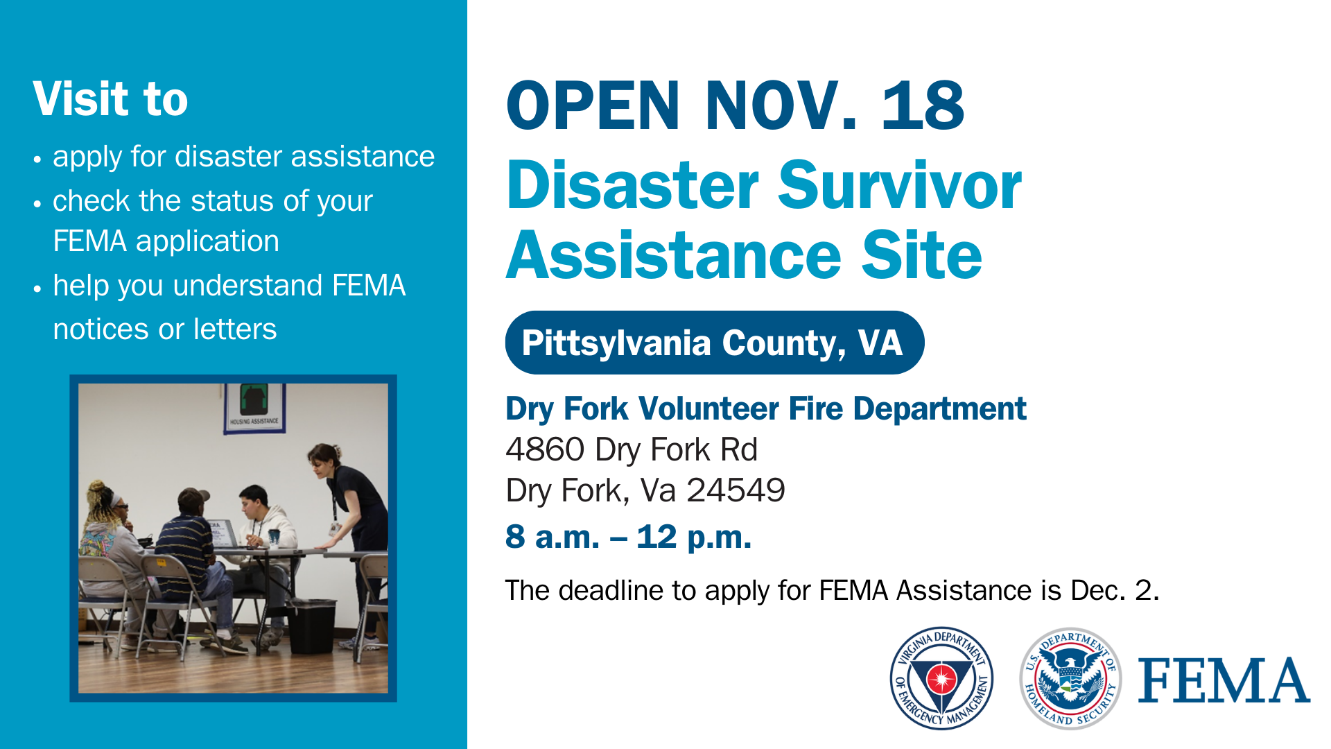 FEMA to Open Disaster Survivor Assistance Site